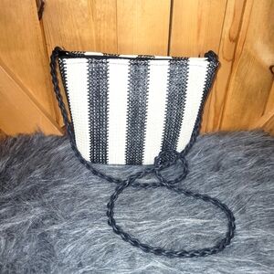 paper straw bag Crossbody  black and white